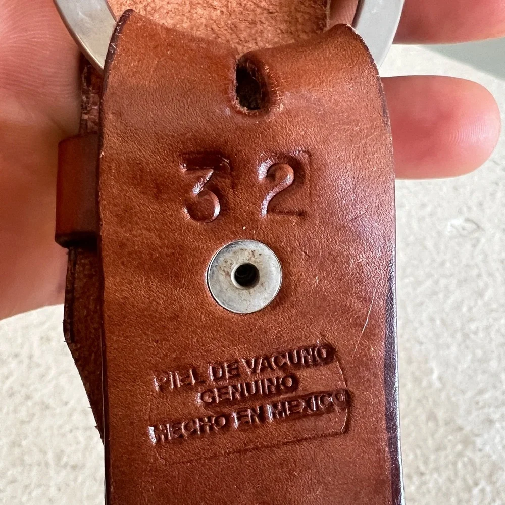 Mexico made brown‎ leather detachable belts sz 32 western work everyday unisex